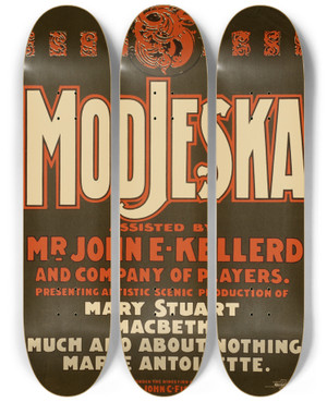 Triptych art skateboard deck of Courier Litho Co Modjeska by Courier Litho Co (19-20-)
