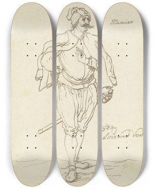 Triptych art skateboard deck of Georg Philipp Rugendas The Elder Ein Slavonier by Georg Philipp Rugendas The Elder (1666-1743)