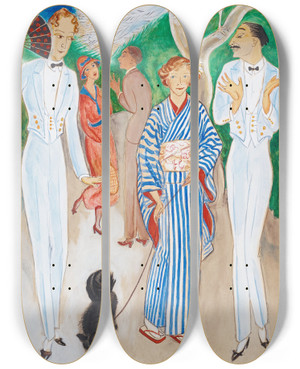 Triptych art skateboard deck of Nils Dardel Pfglar by Nils Dardel (1888-1943)