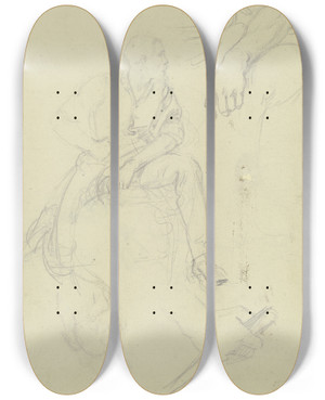 Triptych art skateboard deck of Julius Hamel Figurenstudien Zum Bauernkrieg_2 by Julius Hamel (1834-1907)