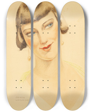 Triptych art skateboard deck of Gerda Wegener Elna Tegner by Gerda Wegener (1886-1940)