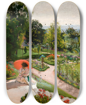 Triptych art skateboard deck of Jzef Mehoffer Red Umbrella by Jozef Mehoffer (1869-1946)