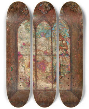 Triptych art skateboard deck of Odilon Redon Le Vitrail by Odilon Redon (1840-1916)