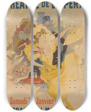 Triptych art skateboard deck of Jules Chret Theatre De Lopera by Jules Cheret (1836-1932)