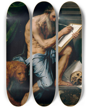 Triptych art skateboard deck of Willem Key Saint Jerome by Willem Key (1516-1568)