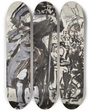Triptych art skateboard deck of Auguste Louis Lepre La Retraite Aprs Charleroi_1 by Auguste Louis Lepere (1849-1918)
