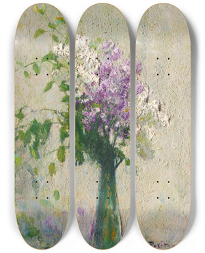Triptych art skateboard deck of Ivan Pavlovich Pokhitonov Les Lilas by Ivan Pavlovich Pokhitonov (1851-1924)