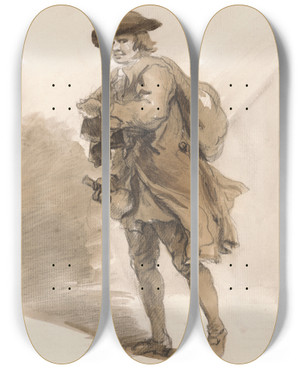 Triptych art skateboard deck of Paul Sandby London Cries A Man With A Bottle by Paul Sandby (1731-1809)