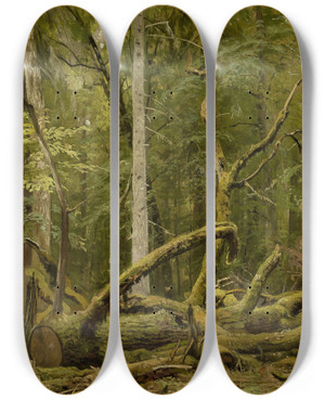Triptych art skateboard deck of Ivan Ivanovich Shishkin Cut Down Oak by Ivan Ivanovich Shishkin (1832-1898)