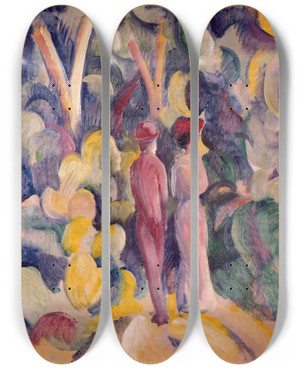 Triptych art skateboard deck of August Macke Couple On The Forest Track by August Macke (1887-1914)
