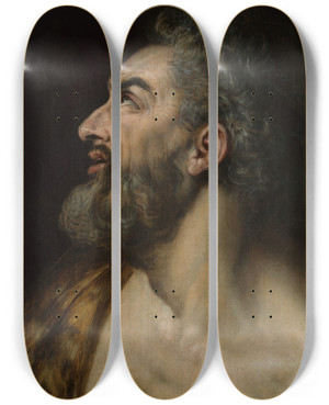Triptych art skateboard deck of Frans Floris Study Head Of A Bearded Man by Frans Floris (1519-1570)