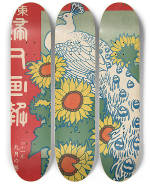 Triptych art skateboard deck of Ishikawa Toraji The Ladys Graphic September 1908 by Ishikawa Toraji