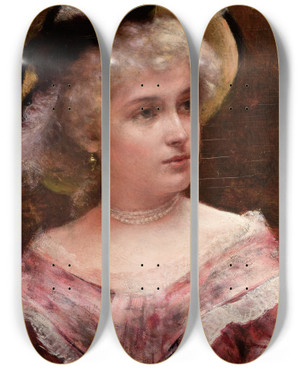 Triptych art skateboard deck of Aleksander Gierymski Rococo Lady by Aleksander Gierymski (1850-1901)