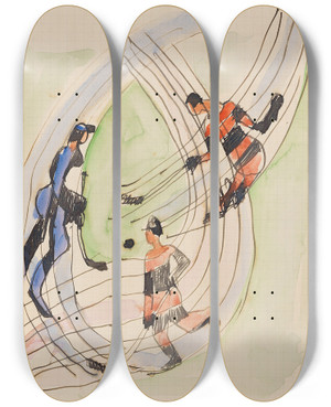 Triptych art skateboard deck of Ernst Ludwig Kirchner Hockeyspieler by Ernst Ludwig Kirchner (1880-1938)