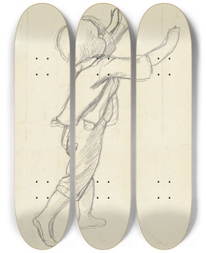 Triptych art skateboard deck of Jakob Becker Running Boy by Jakob Becker (1810-1872)
