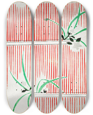 Triptych art skateboard deck of Watanabe Seitei Morning Glory Illustration by Watanabe Seitei (1851-1918)