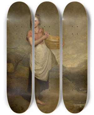 Triptych art skateboard deck of Thomas Duncan A Milkmaid In A Landscape by Thomas Duncan (1807-1845)