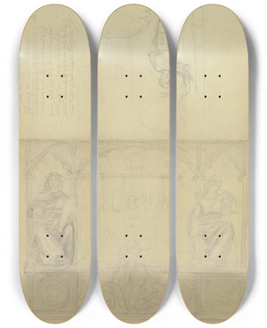Triptych art skateboard deck of Philipp Winterwerb Draft For A Title Page by Philipp Winterwerb (1837-1873)