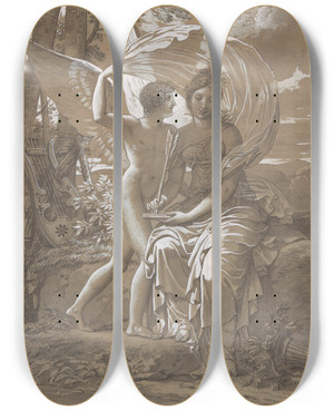 Triptych art skateboard deck of Charles Meynier The Muse Erato Writing Verses Inspired By Love by Charles Meynier (1768-1832)