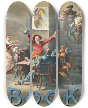 Triptych art skateboard deck of Henry Jerome Schile Bock Auerbachs Keller by Henry Jerome Schile (1829-1901)