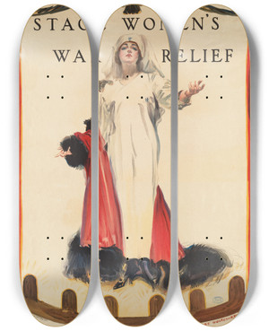 Triptych art skateboard deck of James Montgomery Flagg Stage Womens War Relief by James Montgomery Flagg (1877-1960)