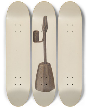 Triptych art skateboard deck of Wellington Blewett Rush Holder With Candle Socket by Wellington Blewett (20-)