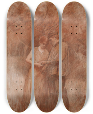 Triptych art skateboard deck of Alfred Philippe Roll Figure Study by Alfred Philippe Roll (1846-1919)