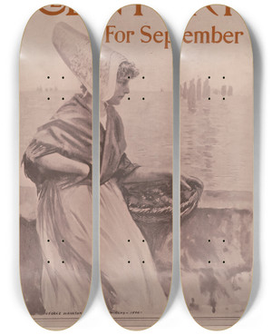 Triptych art skateboard deck of George Wharton Edwards The Century For September_1 by George Wharton Edwards (1859-1950)