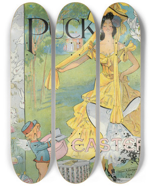 Triptych art skateboard deck of Frank Arthur Nankivell Puck Easter by Frank Arthur Nankivell (1869-1959)