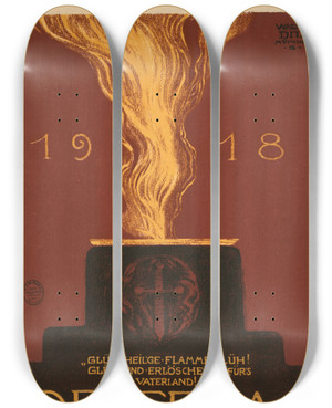 Triptych art skateboard deck of Walter Ditz 1918 Opfertag by Walter Ditz (1887-1925)