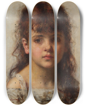 Triptych art skateboard deck of Alexei Harlamoff The Young Model by Alexei Harlamoff (1840-1925)