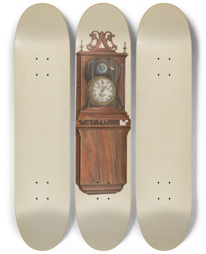 Triptych art skateboard deck of Isadore Goldberg Wall Clock by Isadore Goldberg