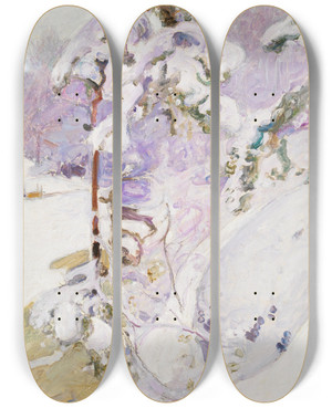 Triptych art skateboard deck of Pekka Halonen Early Spring by Pekka Halonen (1865-1933)