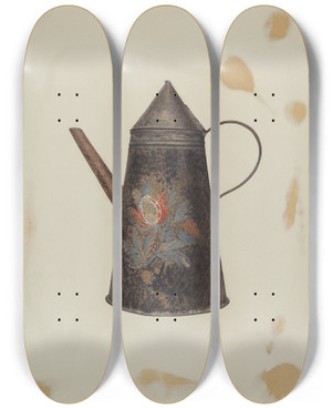 Triptych art skateboard deck of Henry Murphy Toleware Teapot by Henry Murphy
