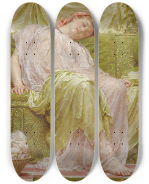 Triptych art skateboard deck of Albert Joseph Moore A Workbasket by Albert Joseph Moore (1841-1893)