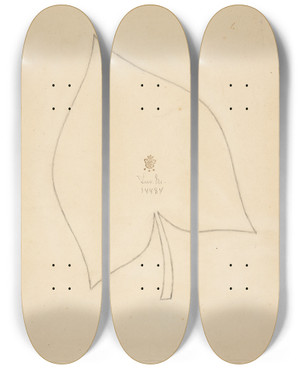 Triptych art skateboard deck of Peter Hansen Et Blad by Peter Hansen (1868-1928)