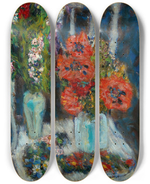 Triptych art skateboard deck of Alexis Paul Arapov Coquelicots by Alexis Paul Arapov
