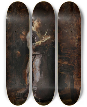 Triptych art skateboard deck of Thomas Eakins Study For Pathetic Song by Thomas Eakins (1844-1916)