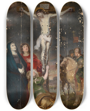 Triptych art skateboard deck of Cornelis De Vos Calvary by Cornelis de Vos (1584-1651)