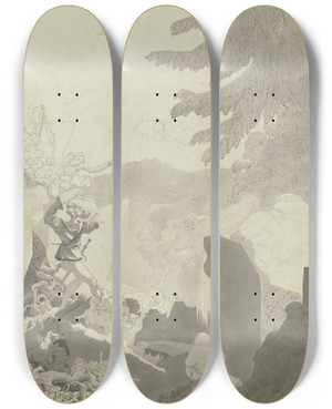 Triptych art skateboard deck of Ferdinand Fellner Ghosts Dancing by Ferdinand Fellner (1799-1859)