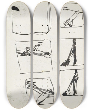 Triptych art skateboard deck of Reijer Stolk Studies_2 by Reijer Stolk (1896-1945)