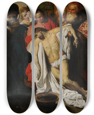Triptych art skateboard deck of Pieter Van Mol Descent From The Cross by Pieter Van Mol (1599-1650)