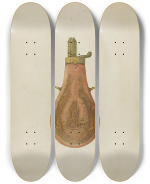 Triptych art skateboard deck of T Joyce Powder Flask by T Joyce