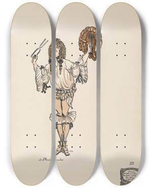 Triptych art skateboard deck of Ernst Stern Der Perckenmacher by Ernst Stern (1876-1954)