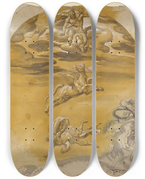 Triptych art skateboard deck of Hans Bock The Elder Sturz Des Bellerophon by Hans Bock The Elder (1550-1624)