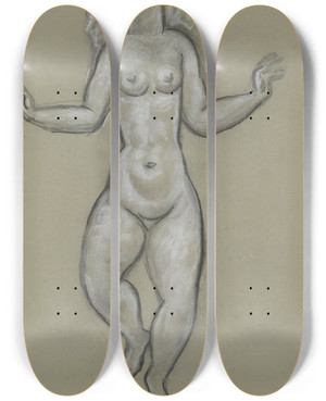 Triptych art skateboard deck of Leo Gestel Schetsblad Met Dansende Naakte Vrouw by Leo Gestel (1881-1941)