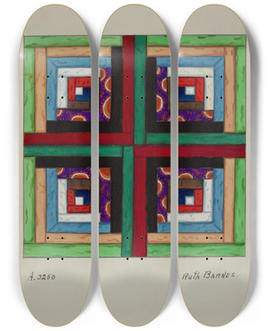 Triptych art skateboard deck of Ruth M Barnes Quilt_2 by Ruth M Barnes