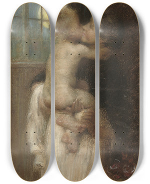 Triptych art skateboard deck of Edward Stott The Kiss by Edward Stott (1855-1918)