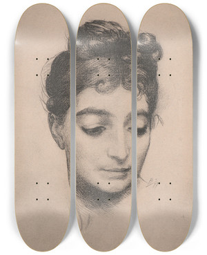 Triptych art skateboard deck of Flix Bracquemond Portrait by Felix Bracquemond (1833-1914)