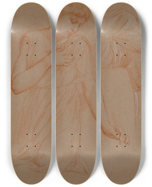 Triptych art skateboard deck of Alessandro Franchi Study For A Kneeling Angel by Alessandro Franchi (1838-1914)